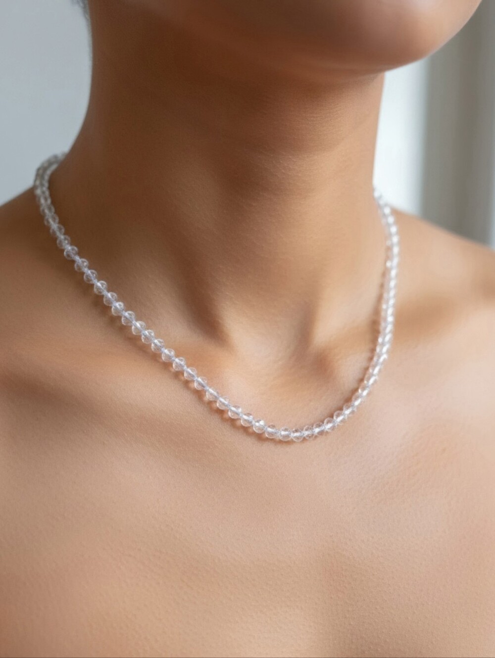 Dainty Micro Faceted Rock Crystal Quartz Silk Hand Knotted Necklace